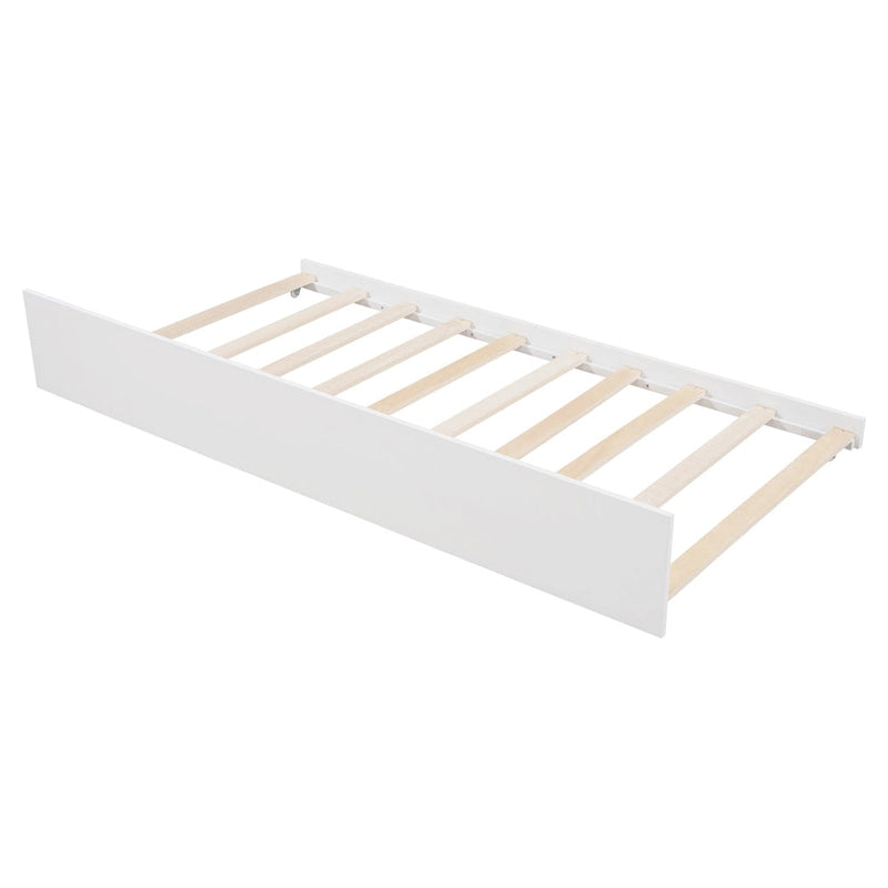 Kids White Pine Wood House Bed Frame with Guardrail and Playhouse Window