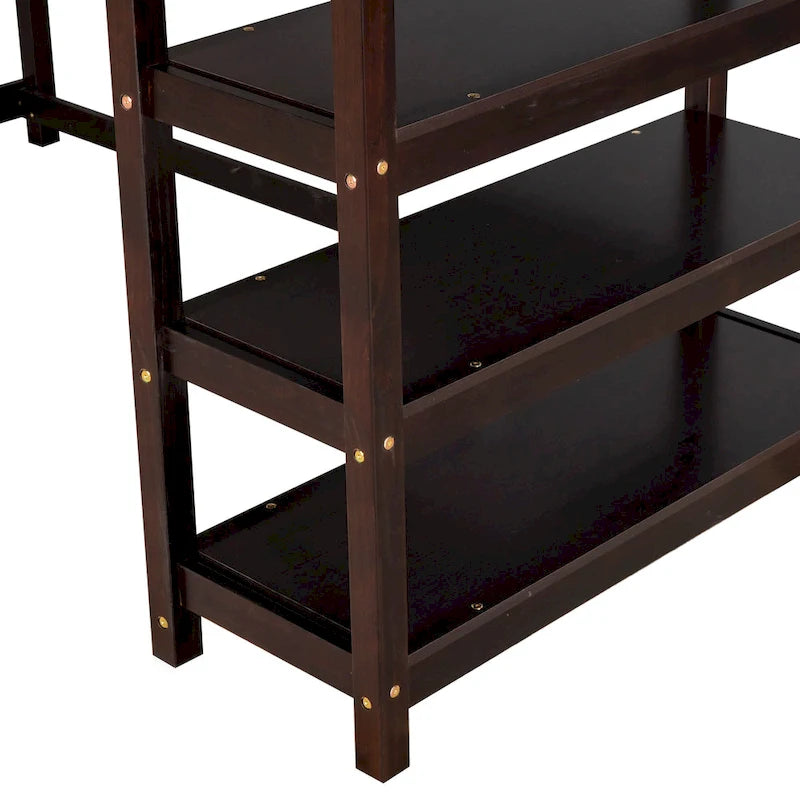 Solid Wood Loft Bed with Integrated Desk and Storage Shelves White