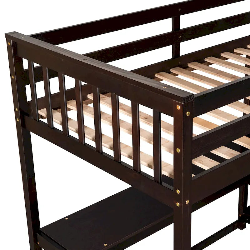 Solid Wood Loft Bed with Integrated Desk and Storage Shelves White