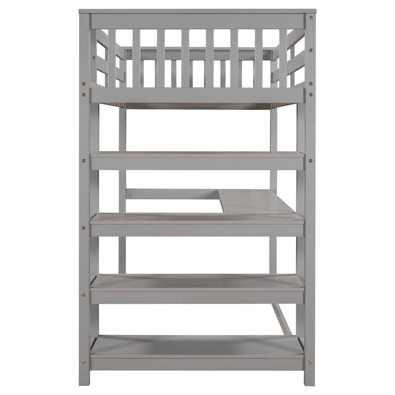 Solid Wood Loft Bed with Integrated Desk and Storage Shelves White