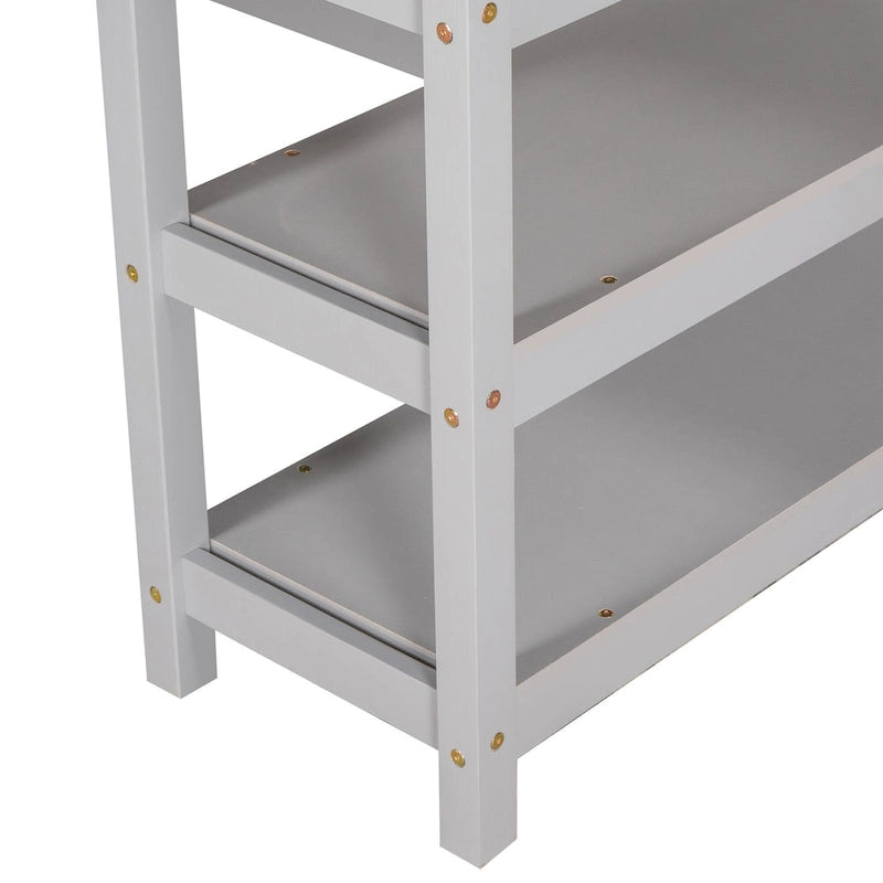Solid Wood Loft Bed with Integrated Desk and Storage Shelves White