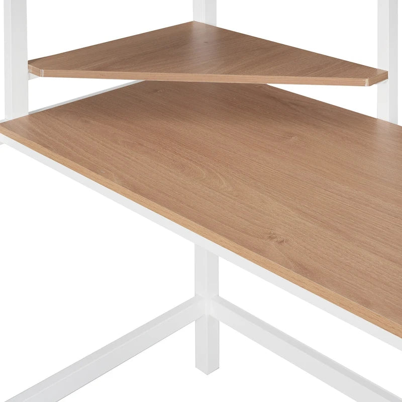 White Metal Loft Bed with Desk Ladder and Storage Shelf