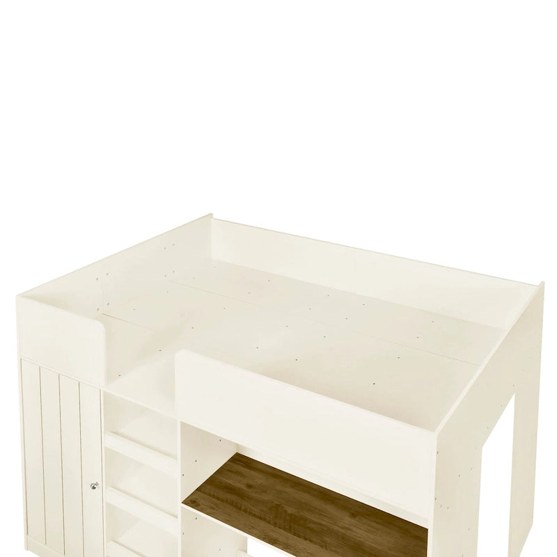 Full Size Loft Bed with Wardrobe Desk Drawers and Storage Shelves Grey