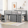 Full Size Pine Wood Loft Bed with Movable Desk Storage Drawers Gray Espresso White