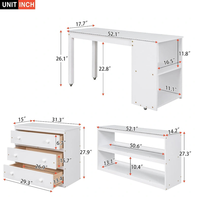 Full Size Pine Wood Loft Bed with Movable Desk Storage Drawers Gray Espresso White