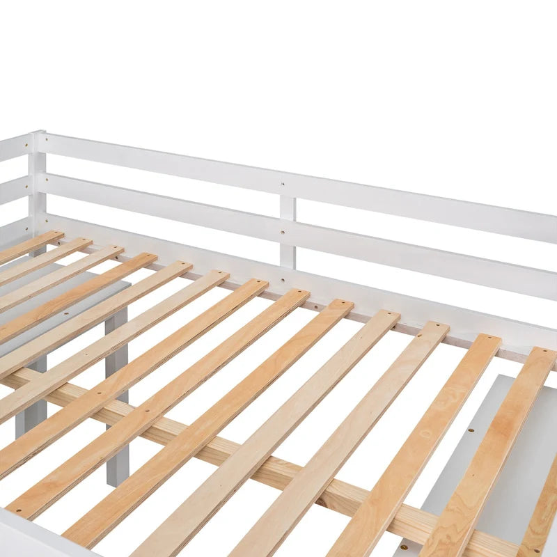 Full Size Pine Wood Loft Bed with Movable Desk Storage Drawers Gray Espresso White