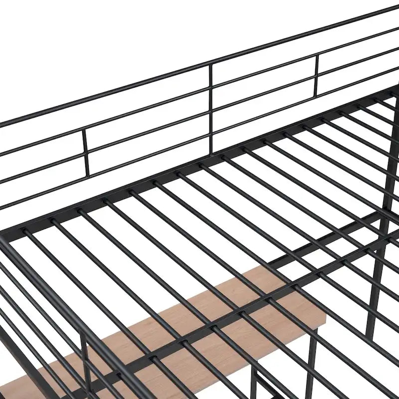 Full Size Metal Loft Bed with Desk and Storage Shelves