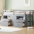 Gray Twin Low Loft Bed with Storage Drawers Shelves and Cabinet