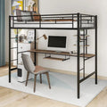 Black Metal Loft Bed with Desk, Shelves and Dual Ladders