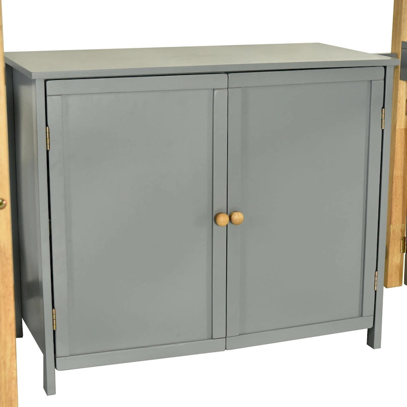 Gray Twin Solid Wood Loft Bed with Storage Cabinet and Foldable Desk