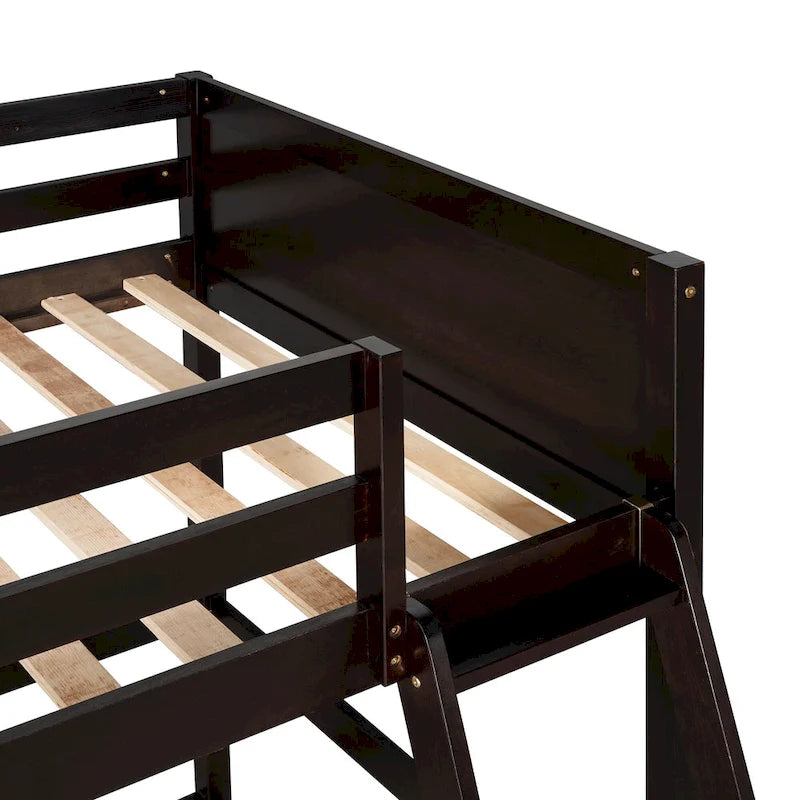 Solid Wood Twin Loft Bed with Ladder Guard Rail Gray