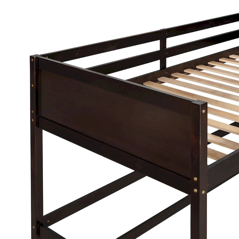 Solid Wood Twin Loft Bed with Ladder Guard Rail Gray