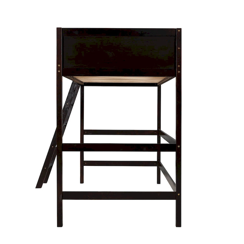 Solid Wood Twin Loft Bed with Ladder Guard Rail Gray
