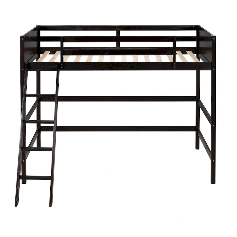 Solid Wood Twin Loft Bed with Ladder Guard Rail Gray
