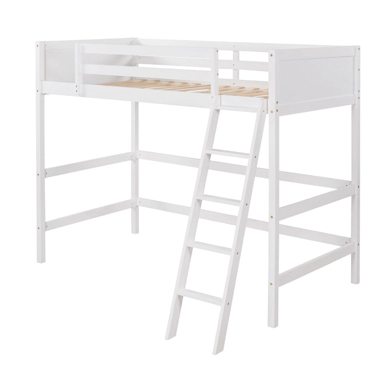 Solid Wood Twin Loft Bed with Ladder Guard Rail Gray