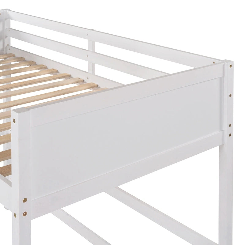 Solid Wood Twin Loft Bed with Ladder Guard Rail Gray