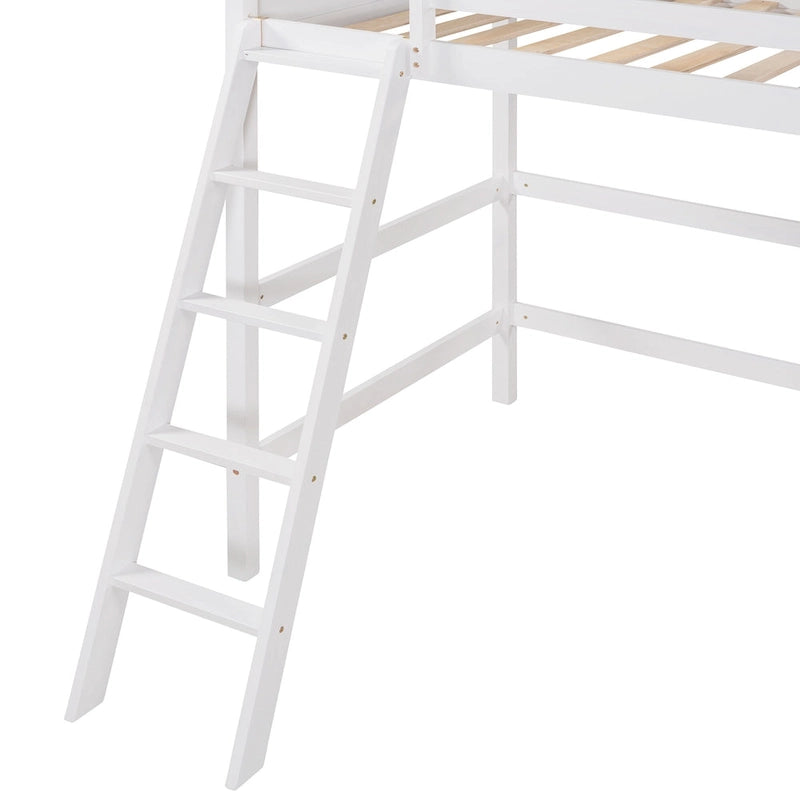 Solid Wood Twin Loft Bed with Ladder Guard Rail Gray