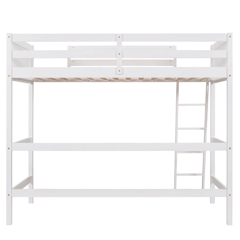 Solid Wood Twin Loft Bed with Ladder Guard Rail Gray