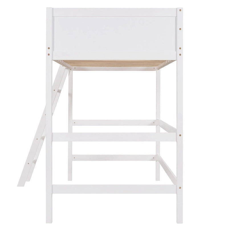 Solid Wood Twin Loft Bed with Ladder Guard Rail Gray