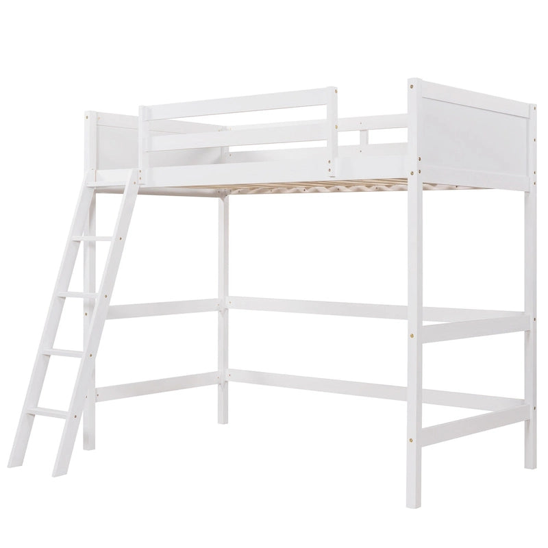 Solid Wood Twin Loft Bed with Ladder Guard Rail Gray