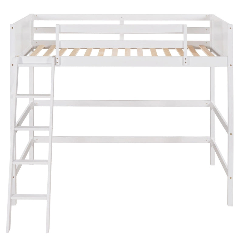 Solid Wood Twin Loft Bed with Ladder Guard Rail Gray