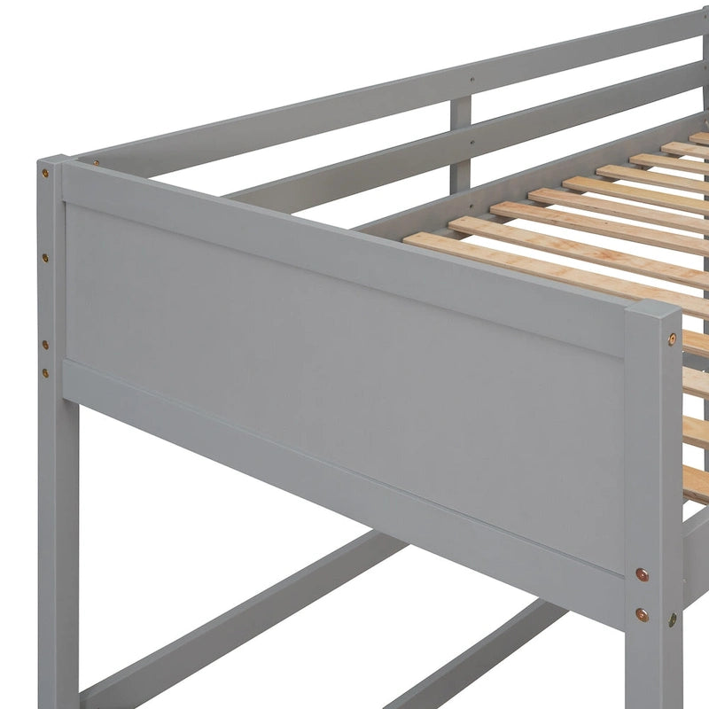 Solid Wood Twin Loft Bed with Ladder Guard Rail Gray