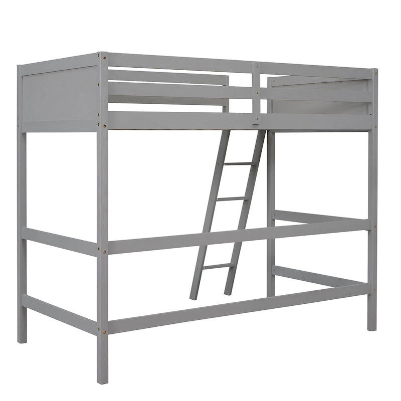 Solid Wood Twin Loft Bed with Ladder Guard Rail Gray