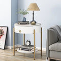 Myhozm Table d'appoint moderne avec tiroir de rangement, table de chevet ronde avec pieds en métal pour salon, chambre, bureau