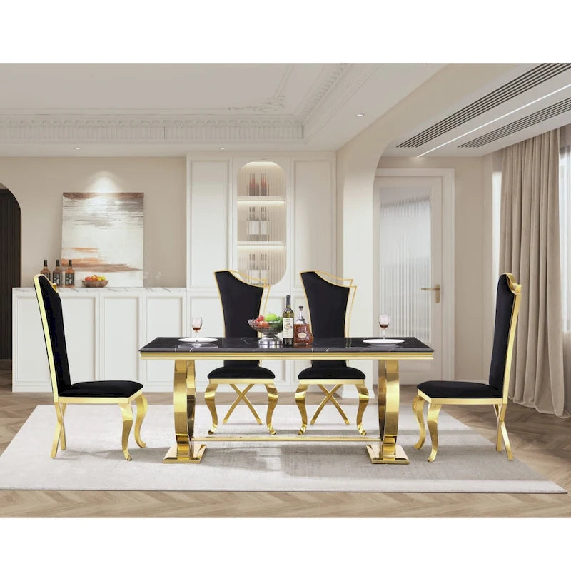 Table à manger de luxe avec piètement circulaire en métal poli - 72 pouces