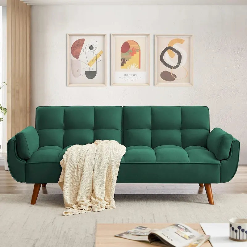 Canapé-lit futon de 75,39 pouces, canapé-lit pliant convertible inclinable pour salon avec 2 oreillers/accoudoirs