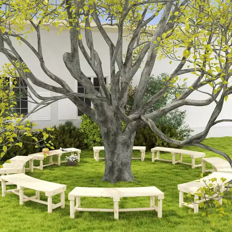 Banc de jardin en bois Outsunny, banc semi-circulaire rond pour arbre, banc de parc enveloppant
