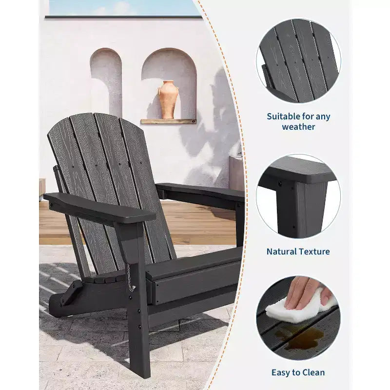 Ensemble de 4 chaises Adirondack pliantes avec 2 tables d'appoint, chaises d'extérieur modernes en HDPE pour patio, terrasse, balcon, jardin