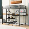 Black Steel Loft Bed with Built-In Desk, Whiteboard, Shelves and Ladder