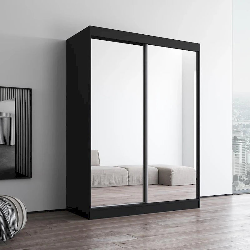 Armoire-penderie à 2 portes miroir avec finition brillante | 120 ou 150 cm de largeur