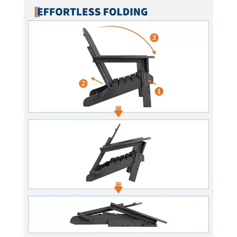 Ensemble de 4 chaises Adirondack pliantes avec 2 tables d'appoint, chaises d'extérieur modernes en HDPE pour patio, terrasse, balcon, jardin