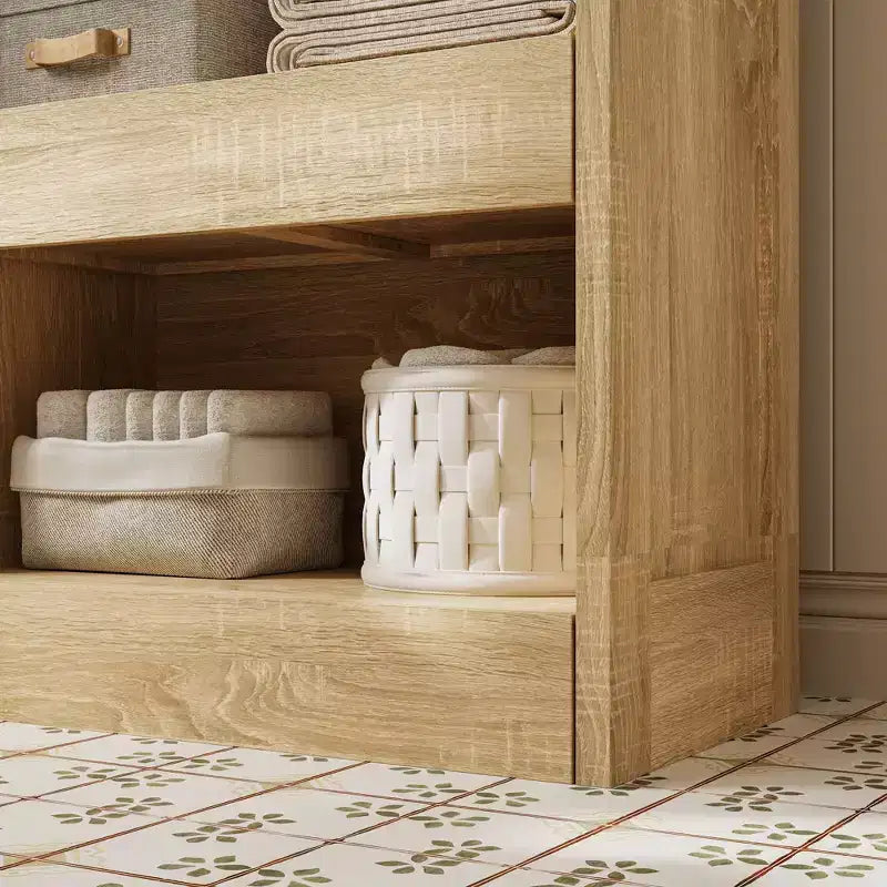 Meuble de rangement de salle de bain en bois avec étagères et tiroir organisateur pour articles de toilette