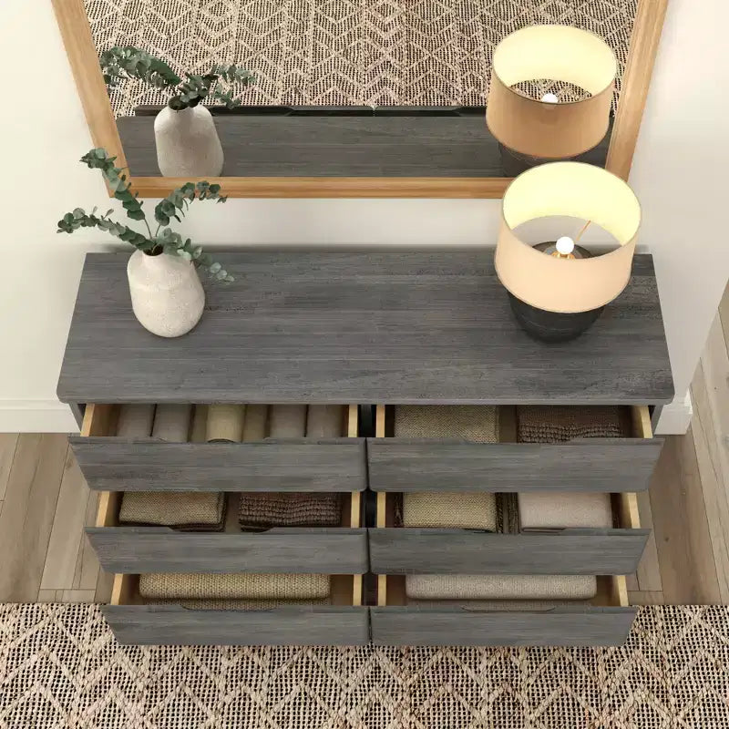 Commode de ferme en bois massif à 6 tiroirs