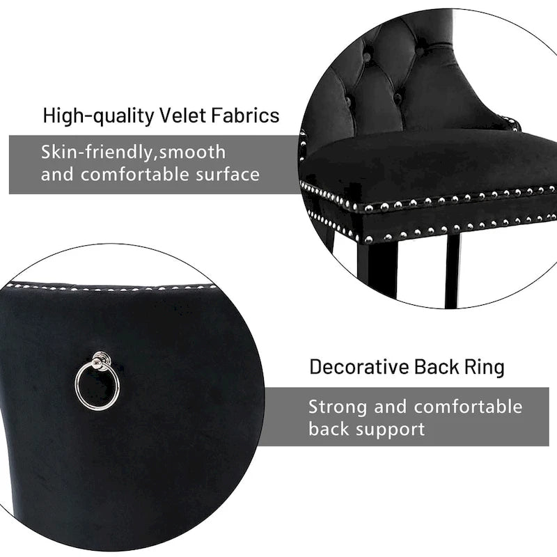 Ensemble de 6 chaises de salle à manger, chaises de cuisine de luxe en velours rembourré avec assise et dossier matelassés et pieds en bois massif - N/A