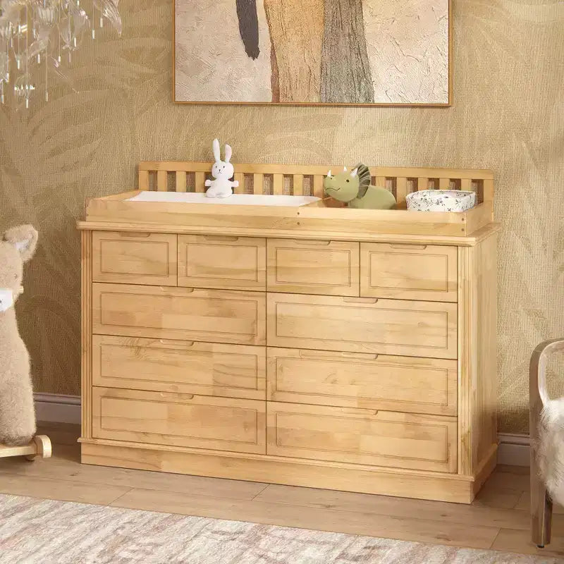 Table à langer et commode Homsee en bois de pin massif : plan à langer amovible, tiroirs de rangement, indispensable tout-en-un pour la chambre de bébé