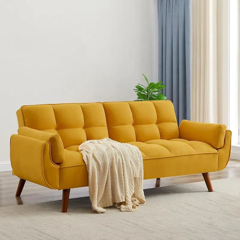Canapé-lit futon de 75,39 pouces, canapé-lit pliant convertible inclinable pour salon avec 2 oreillers/accoudoirs